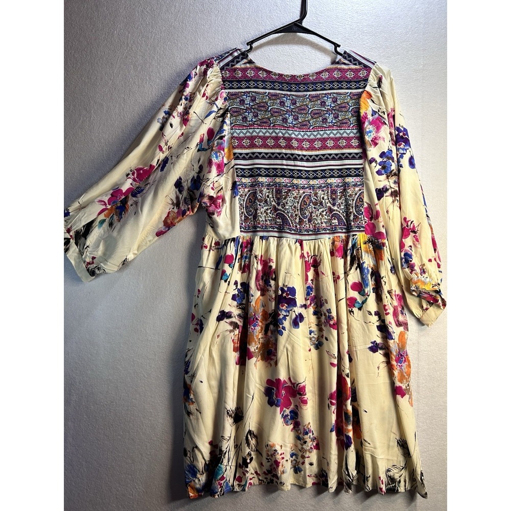 UMGEE Ivory Multicolor Floral V-Neck Button Front Shirt Dress Size L - Picture 4 of 7